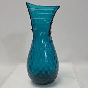 Blenko 1110 Optic Vase Seabreeze Blue 10.5"‎ Applied Clear Swirl